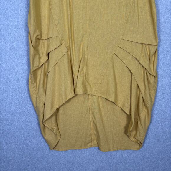 Cynthia Rowley Dress Medium Mustard Linen Cowl Hi Lo Lagenlook‎ Coastal Grandma - Picture 5 of 12